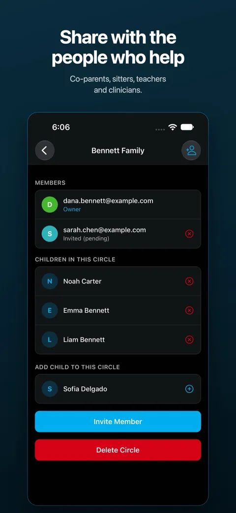 Sharing a child’s records with their Support Circle — on iPhone