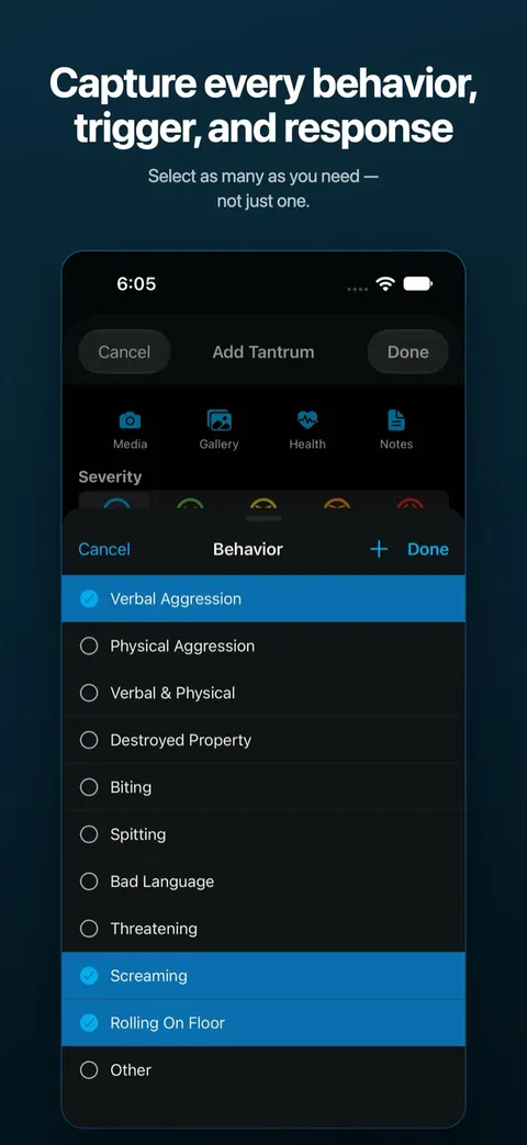 Choosing categories while logging — subscribers can pick as many as applied — on iPhone